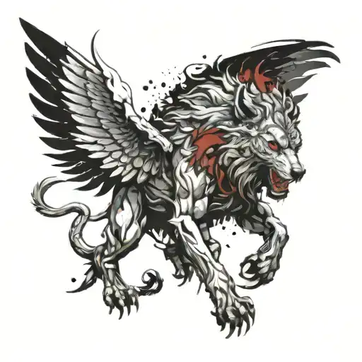 A Werewolf With A Gun Fighting A Winged Lion