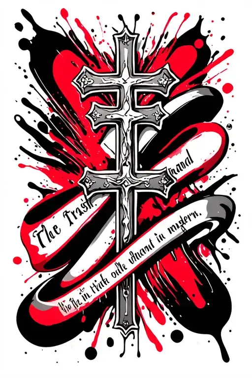 Band Tattoo With A Cross In The Middle And A Quote Below The Band