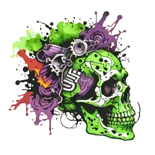 Green Skull In Purple Fire