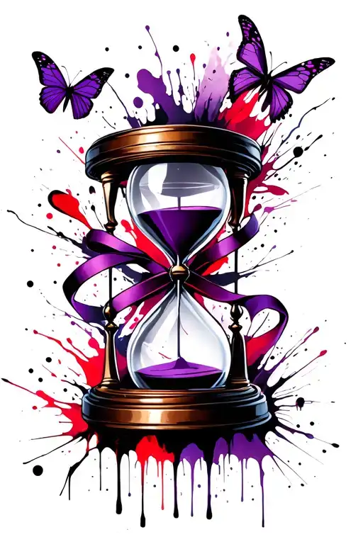 Purple Hourglass With Ribbon And Butterflies