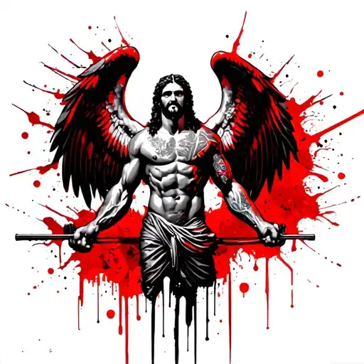 Muscular Jesus With Wings At The Gym
