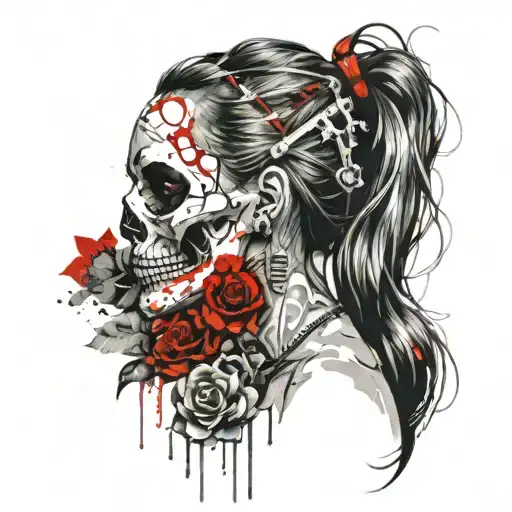 A Girl With Long Hair And A Skull