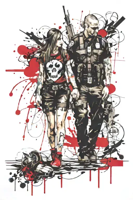 Cop & Daughter Holding Hands