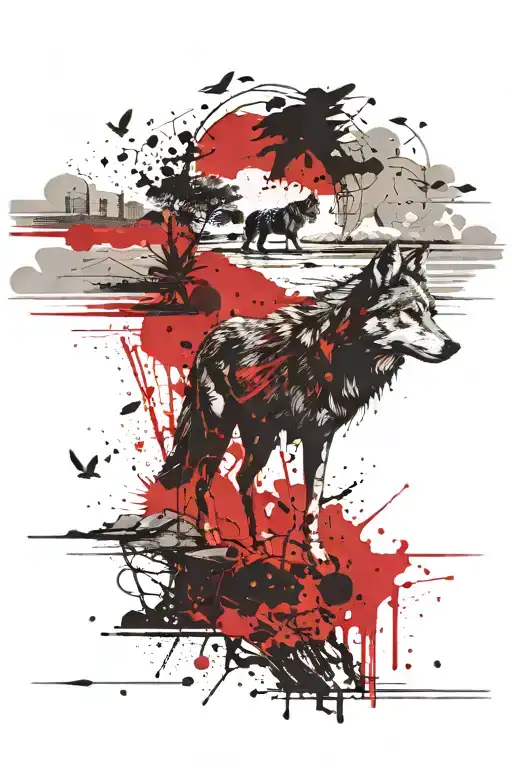 A Beach Landscape With A Wolf And Bird Footprints Leading Into The Distance