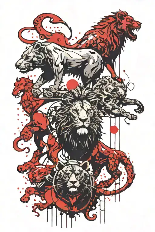 Lion And A Bear And A Dragon Being Balanced By The Zodiac Sign Libra