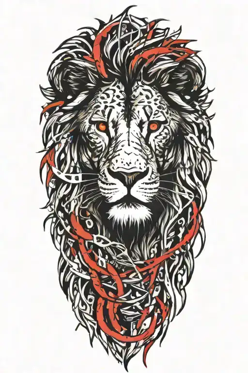 Side View Lion Wrapped In Olive Branches