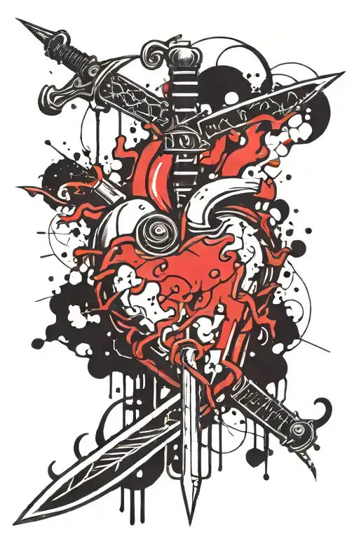 Heart Sword Simple Lines Brain