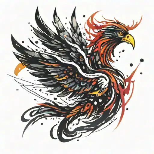 Multicolor Phoenix Rising Into The Galaxy Of Stars On Fire