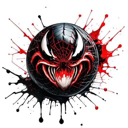 Venom Style Negative Ink Sphere With Spider Web Inside And Circuits Outside