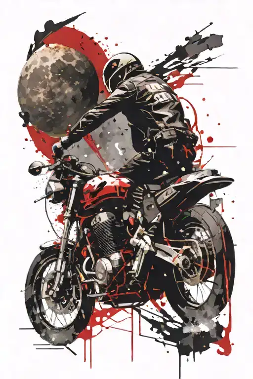A Motorcycle Rides Along A Night Road In The Light Of The Moon