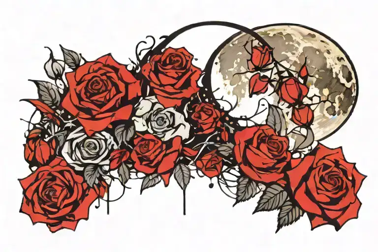 Moon And Roses Intertwined