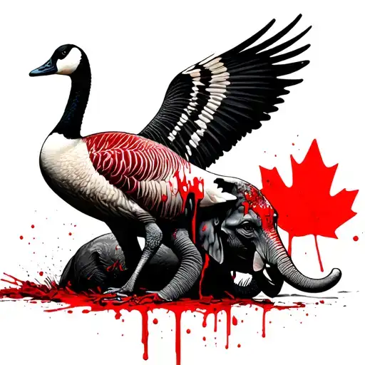 Canada Goose Covered In Blood Standing Over A Dead Elephant