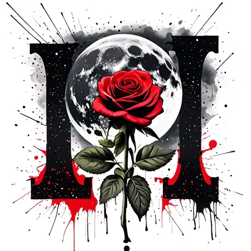 A Rose In Space With The Moon In The Background And The Initial M