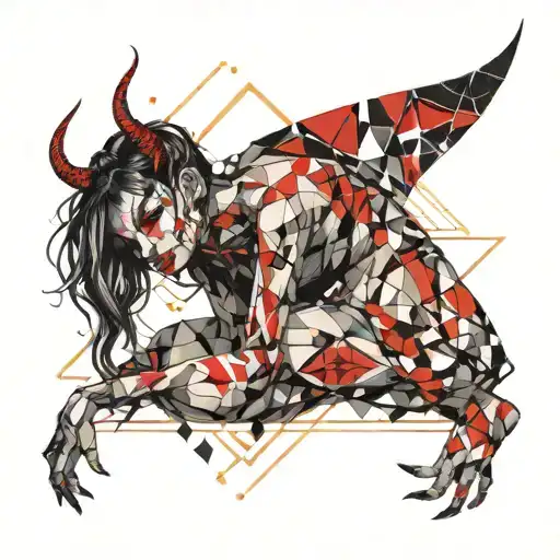 Beautiful Demon Girl Inside Geometric Pattern