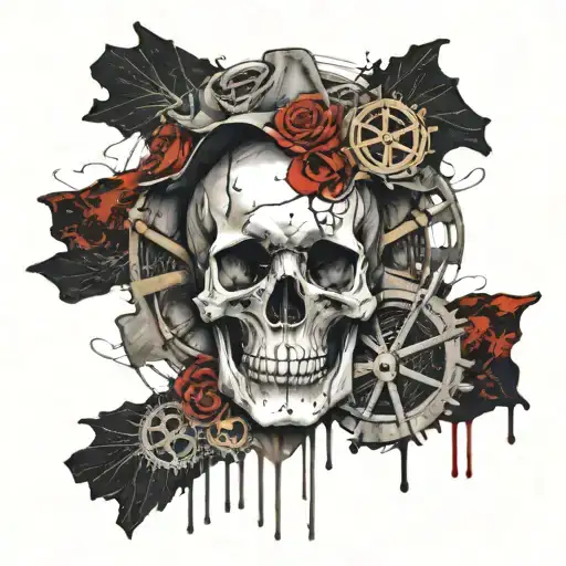 Skull Rose And Ship Wheel