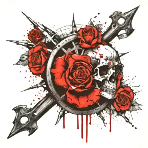 Skull Rose And Ship Wheel