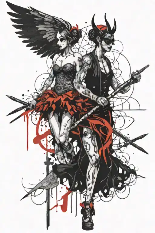 Race Devil Race Angel Both Of Them Have A Stick Tutu And Stick Cunda And Scales