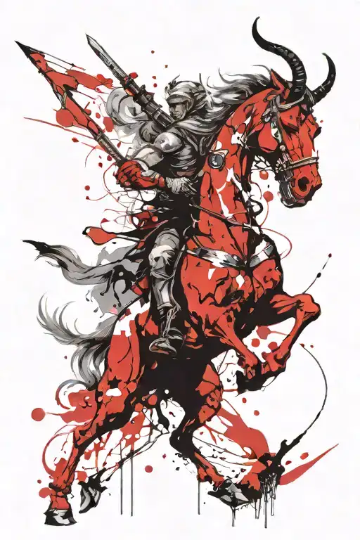 Warrior Centaur With Horns And Fangs Riding Into Battle