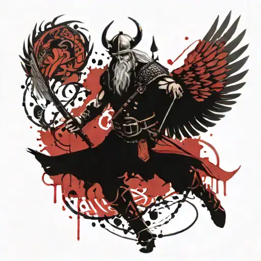 A Fierce Viking Warrior Battling A Mythical Fenix Bird In A Celtic-inspired Design