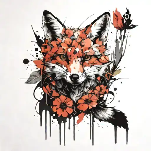 Fox With 5 Tails And 3 Flowers Growing Together