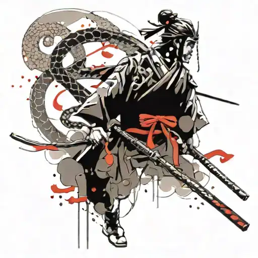 Samurai With Snake Japan