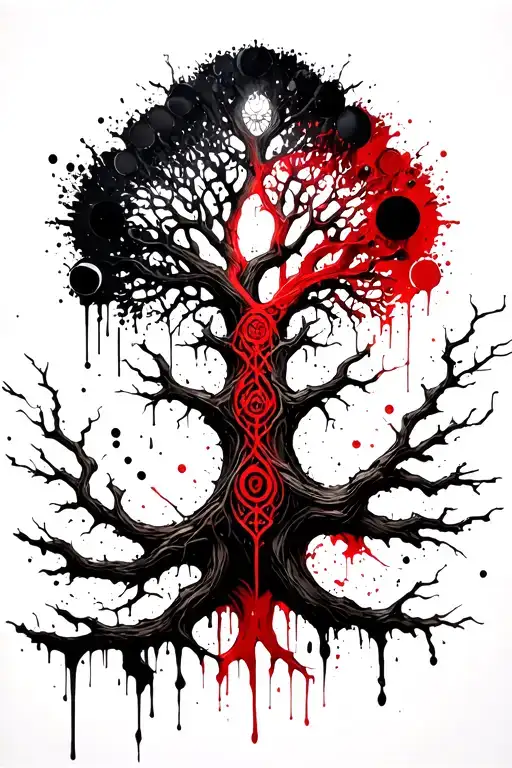 Tree Branch Intertwined With Norse Yggdrasil Tree