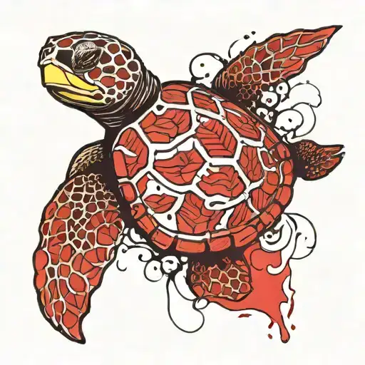 A Sketch-style Tattoo Of A Tribal Sea Turtle Riding A Wave