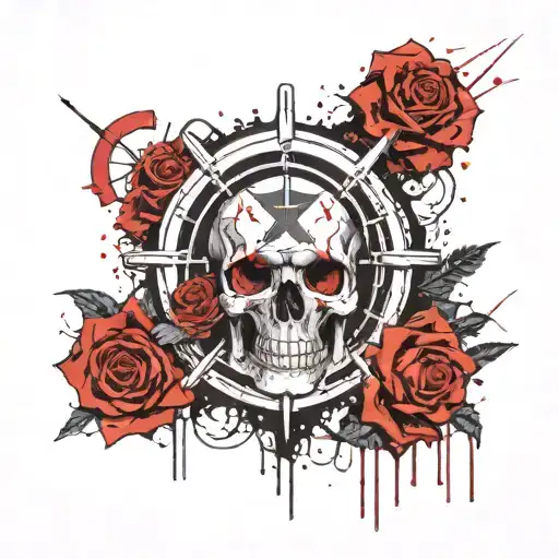 Skull Rose And Ship Wheel
