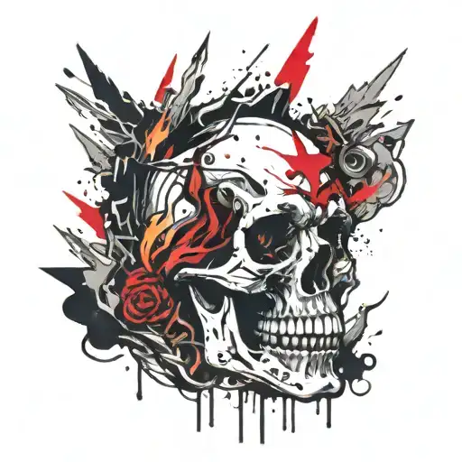 Heavy Metal Skull On Fire With A V On The Forehead