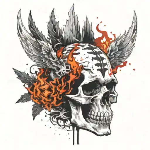 Heavy Metal Skull On Fire With A Cruz Invertida On The Forehead