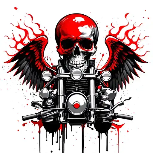 Motorcycle Engine With Skull And Flame Like Wings