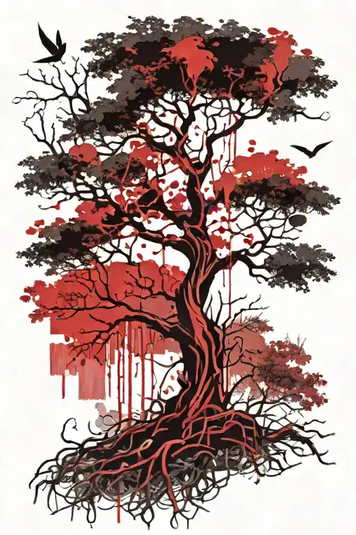 Tree And Roots Reaching Deep