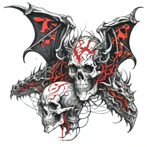 Dragon Two Heads Wrapped Around Skull