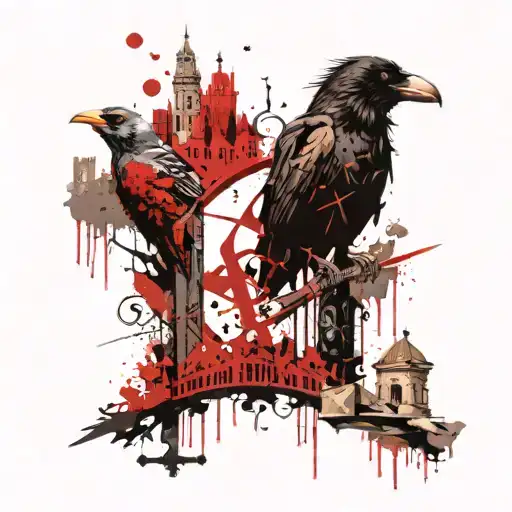 The Crow And The Joker With A Tower Surrounded With Cemetery