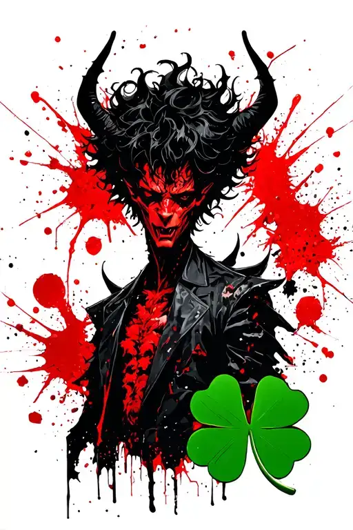 Black Clover Asta Demon Silhouette With 5 Leaf Clover As Background With Red And Yun With Green