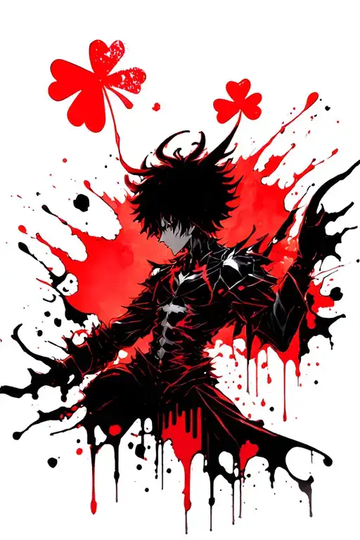 Black Clover Anime With Asta Demon Silhouette With Five Leave Clover Background