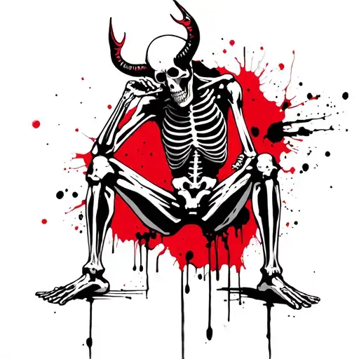 Skeleton Sitting Making Demon Horns With His Fingers