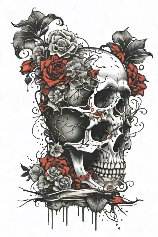 Hour Glass Top Filled With Flowers Then Turning Into Skull And Sand