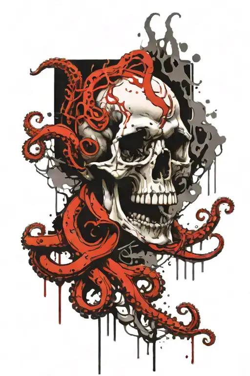 Meticulous Combination Of Skull And Octopus Wrapped