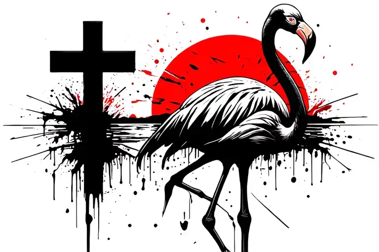 Cross And Flamingo In A Sun Setting