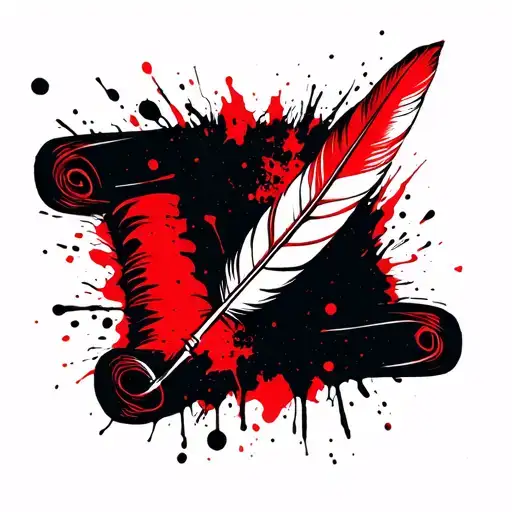 Scroll Of Paper And Feather Quill Pen Writing