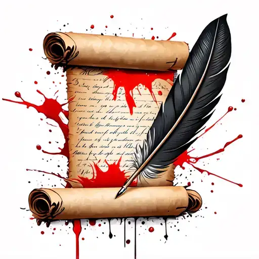 Scroll Of Paper And Feather Quill Pen Writing