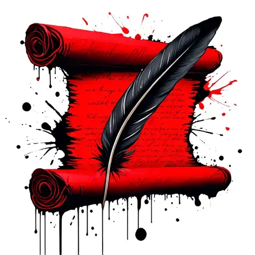 Scroll Of Paper And Feather Quill Pen Writing