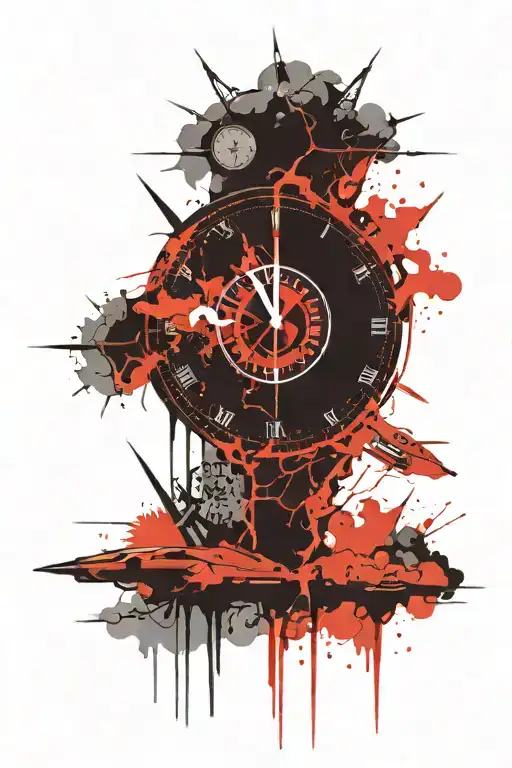 Clock Which Shows 5 Past 12 Behind Lightnings By Thunderstorm