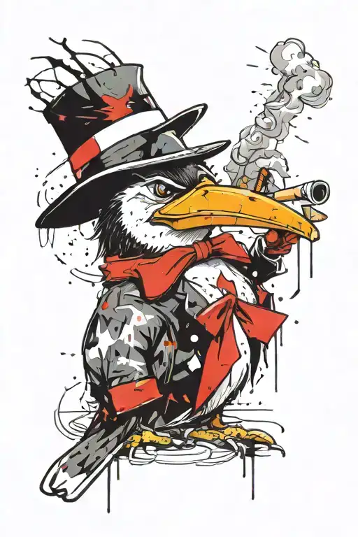 Penguine Smoking A Cigarette With A Hat On