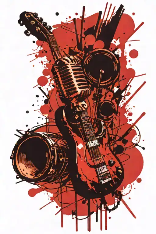 Old Studio Microphone Withh Bass Gitare And Drums In The Background