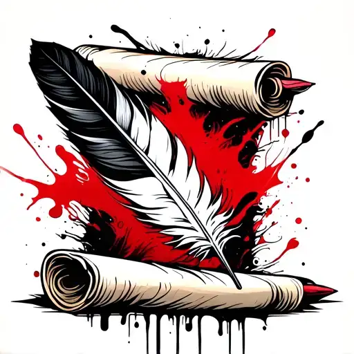 Feather Quill Pen Writing On A Scroll