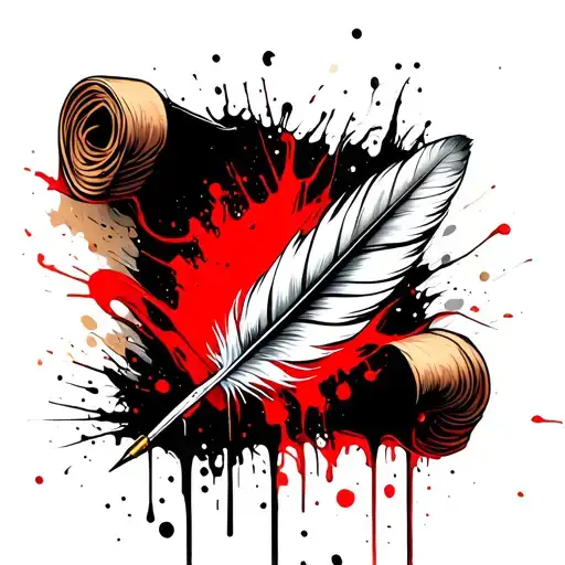 Feather Quill Pen Writing On A Scroll
