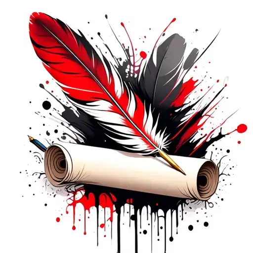 Feather Quill Pen Writing On A White Scroll