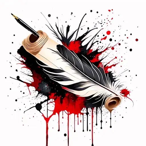 Feather Quill Pen Writing On A Paper Scroll